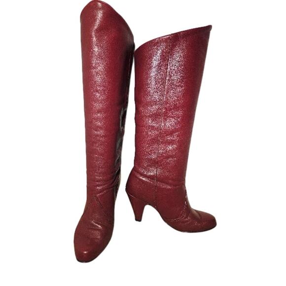 Vintage 60s/70s Leather Burgundy Knee Boots 7M - Picture 5 of 9